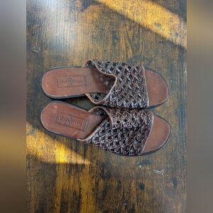 Cole Haan Women Brown Woven Leather Slide Sandals Heels‎ Size 7